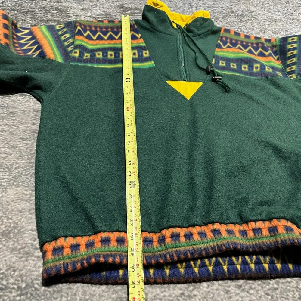 Vintage Slick Jeanswear Fleece Jacket Mens XL Green‎ 1/4 Zip Aztec 80s 90s